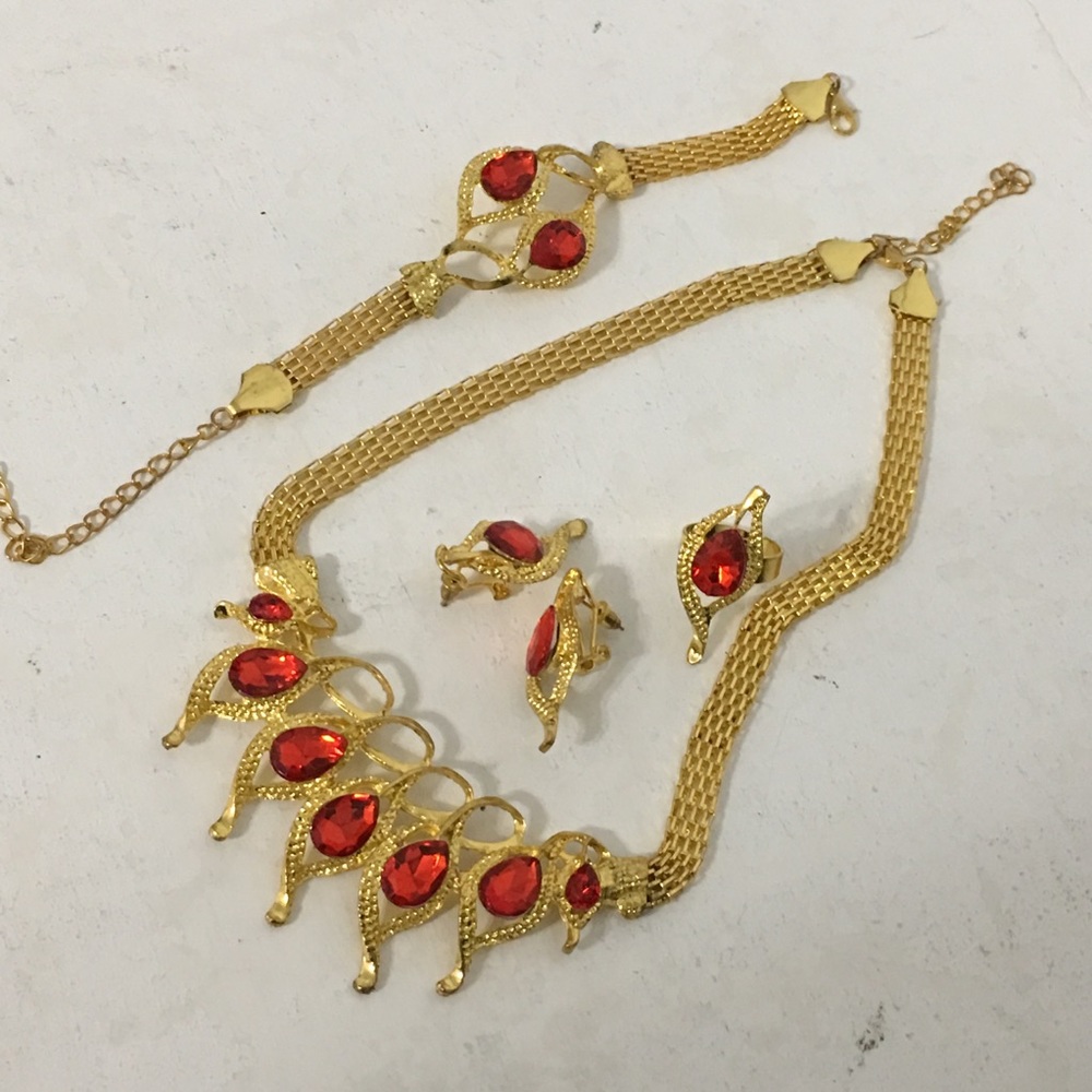 Contemporary Gold Tone Tangerine Acrylic Parure